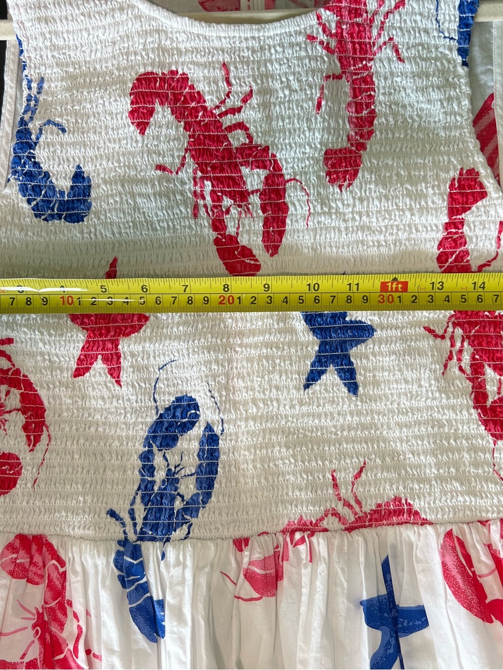 J. Crew White Midi Dress with Red & Blue Lobster and Star Print Cotton - Picture 6 of 10